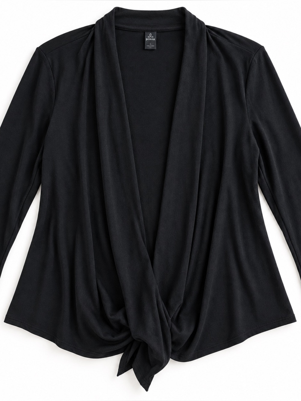 prAna Breathe Black Open Front Wrap Cardigan Women’s Large